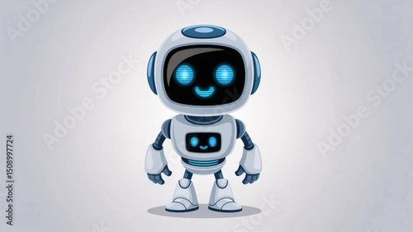 Fototapeta Cute Friendly Robot Character  Digital Avatar  Cartoon Bot  Technology  Future    Friendly