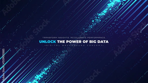 Fototapeta Futuristic technology background with blue glowing particles. Vector illustration design concept for digital data transmission, information distribution or cyber security.