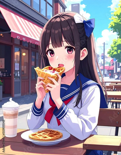 Obraz イチゴクレープと美少女キャラ