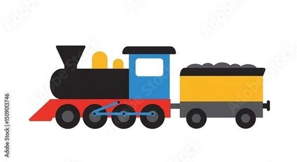 Obraz Toy Train Cartoon Graphic with Coal Car in Bright Colors