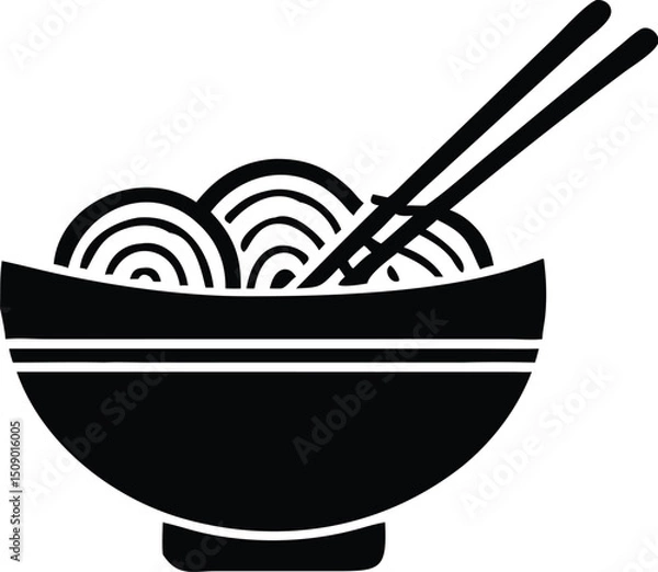 Obraz Minimalist black bowl of noodles with chopsticks shows a clean, classic appeal on transparent background