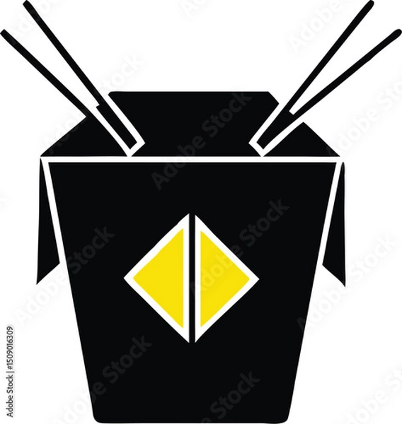 Obraz Chopsticks rest atop a black takeout container adorned with a central yellow diamond