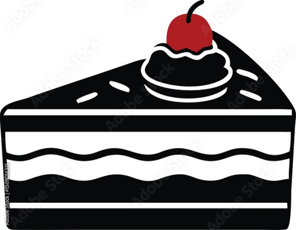 Obraz Sliced chocolate cake topped with red cherry looks appealing against a transparent background