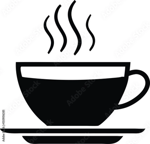 Obraz Minimalist black cup emits curling steam atop a saucer against transparent backdrop