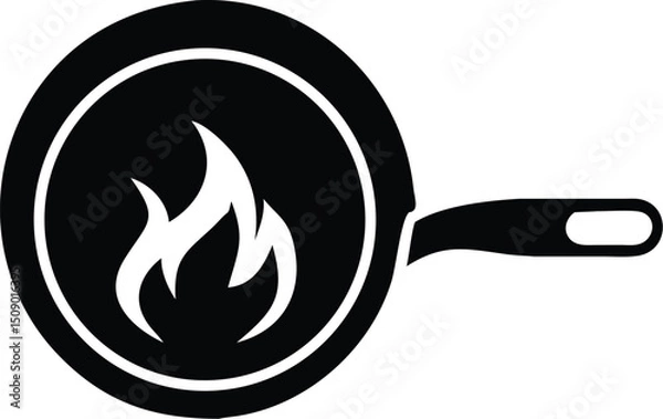 Obraz Black frying pan icon holds a white flame on a transparent background