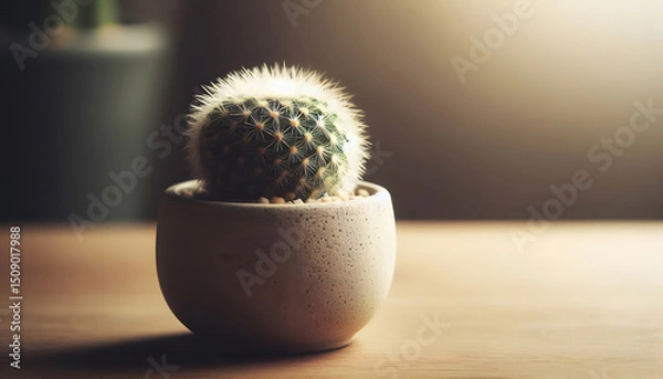Obraz Small Cactus in a Pot A Close-Up Photograph