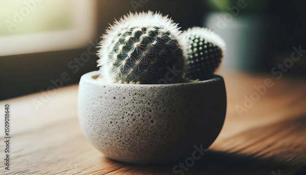 Obraz Charming Small Cactus Plants in a Modern Concrete Pot