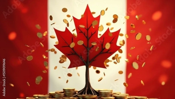 Obraz Celebrating canada's wealth canadian flag background money tree concept festive environment dynamic viewpoint