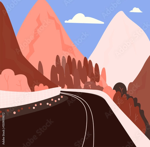 Fototapeta asphalt road in the mountains during the day flat illustration