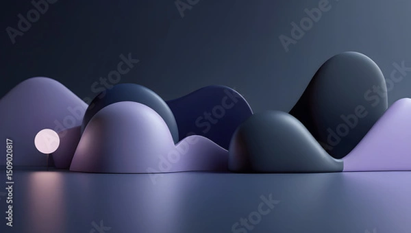 Fototapeta 4K ultra-soft dark gradient wallpaper with blurred abstract shapes, deep navy, charcoal grey, and muted purple tones, low contrast light spots, elegant and calm night mode aesthetic, modern minimal de