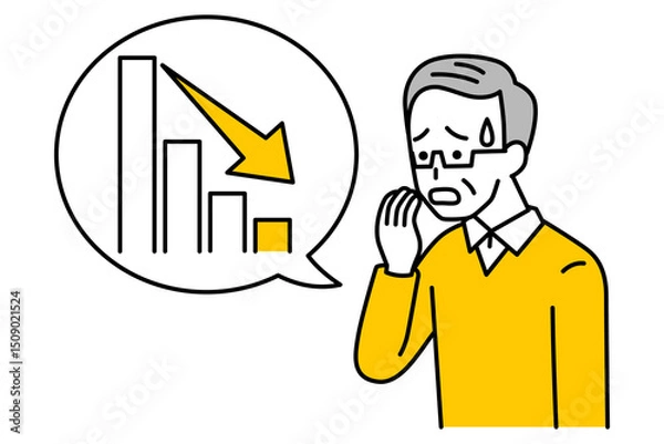 Fototapeta 下降するグラフと動揺している年配の男性