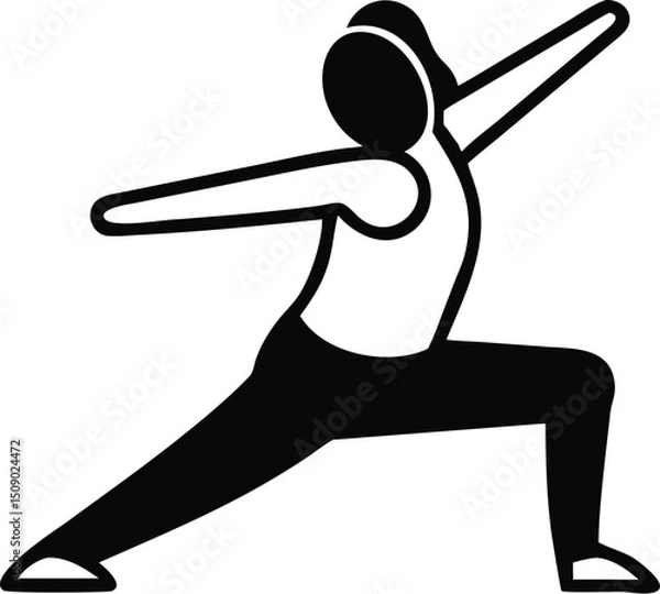Obraz Black silhouette shows a woman with arms outstretched practicing yoga on a white background