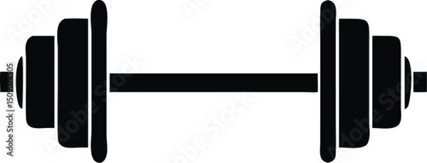 Obraz Single black dumbbell is centrally positioned on a stark white, transparent background