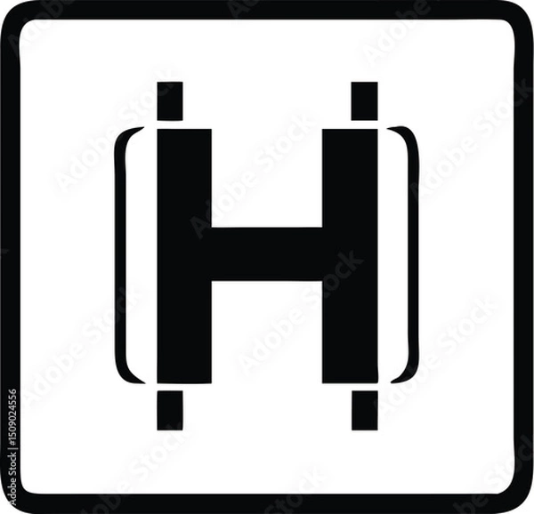Obraz Black and white helipad icon is framed within the border of a square