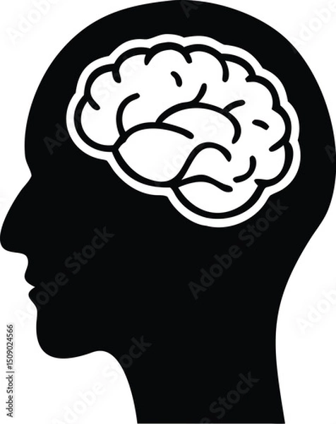 Obraz Human head silhouette displays a brain shape inside the head, shown on a white background