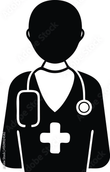 Obraz Silhouette shows faceless doctor wearing medical coat and stethoscope with a transparent background