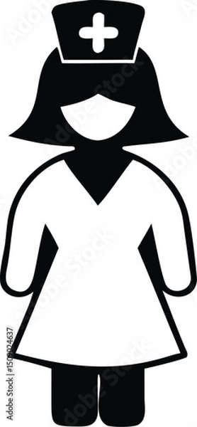 Obraz Black and white silhouette displays faceless nurse with medical cross symbol on her cap; transparent