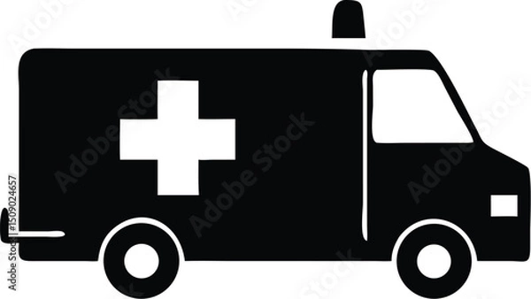 Obraz Solid black ambulance icon displays a prominent cross, signaling medical emergency on transparent backdrop