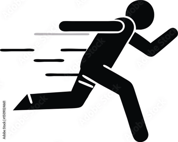 Obraz Black stick figure is running quickly, with speed lines showing motion on transparent background