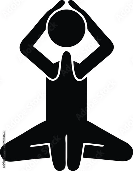 Obraz A stylized black figure is seated in a yoga position with hands raised