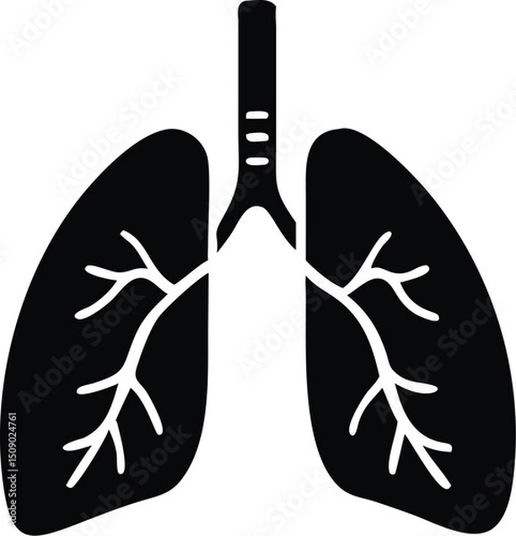 Obraz A simple black lungs icon displays the respiratory system anatomy on a white background