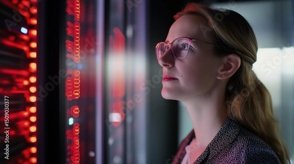 Obraz Woman Observing Server Room Data Center
