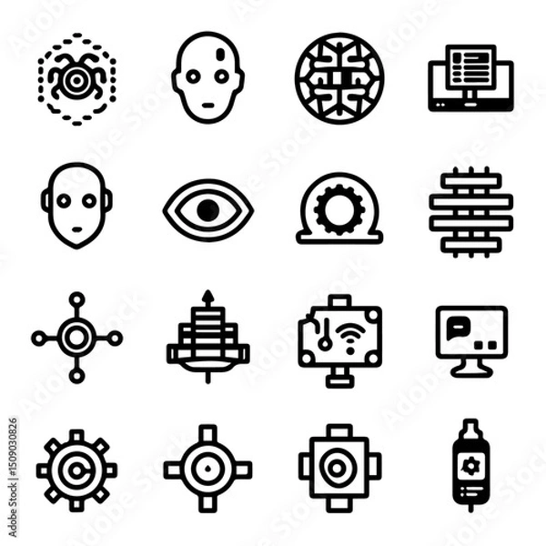 Fototapeta Abstract illustrations of AI and technology concepts in black theme
