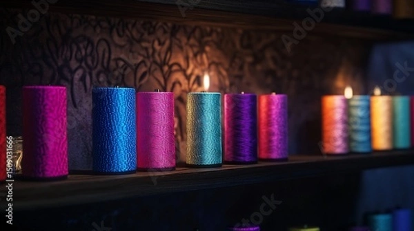 Obraz Vibrant Colored Candles on a Shelf