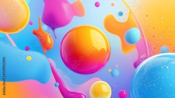 Obraz Abstract Colorful Liquid Spheres: A Vivid, Joyful Digital Art
