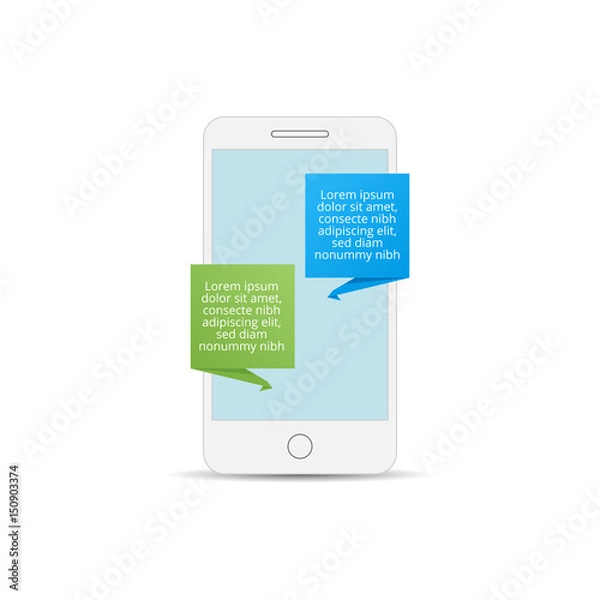 Fototapeta Mobile phone with messaging icon. Flat design vector illustration