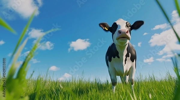 Obraz A Curious Cow in a Sunny Pasture