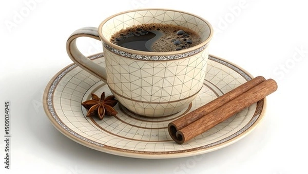 Obraz cup of coffee with cinnamon sticks