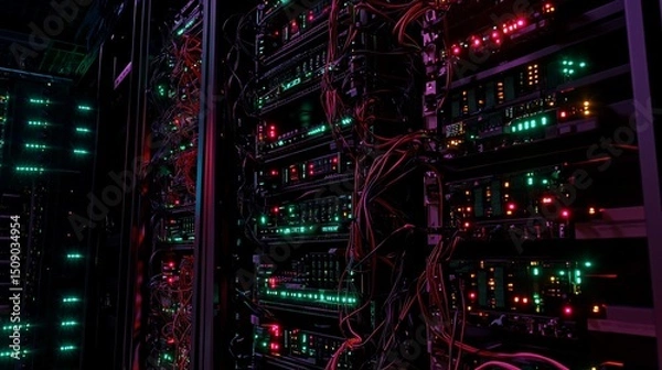 Obraz Illuminated Server Room: A Glimpse into the Heart of the Digital World