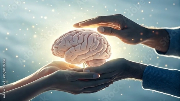 Obraz human hand holding a brain
