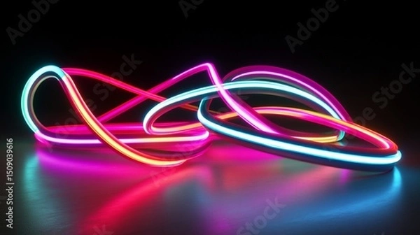 Obraz Abstract Neon Lights: A Symphony of Glowing Curves