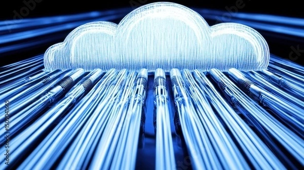 Fototapeta Cloud computing, data streams, server connections, digital network, abstract background, technology concept