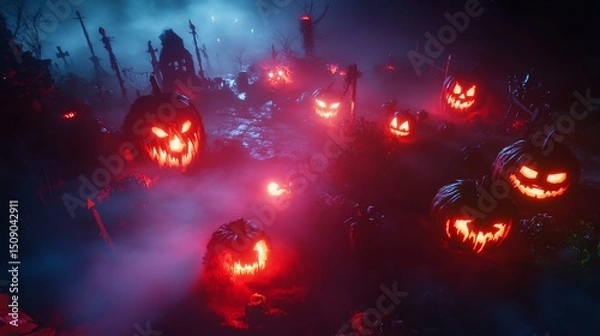 Obraz Eerie Halloween Night in a Spooky Graveyard