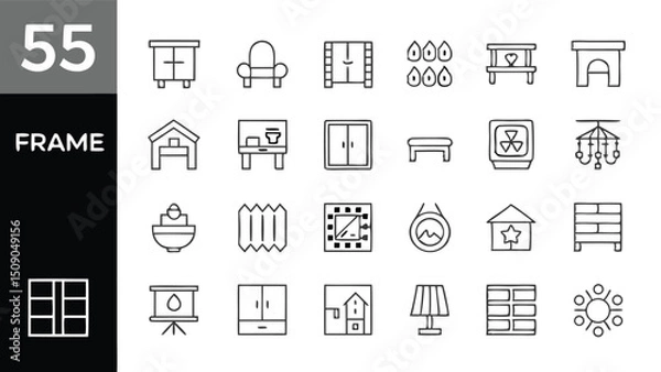 Fototapeta Outline furniture interior design elements vector icons set for graphic and web design projects use case design