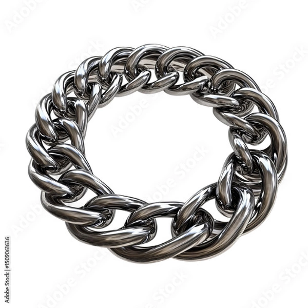 Obraz A shiny, intricate chain forming a circular loop, symbolizing connection and strength. The highly detailed metalwork gleams, creating a sense of industrial elegance.