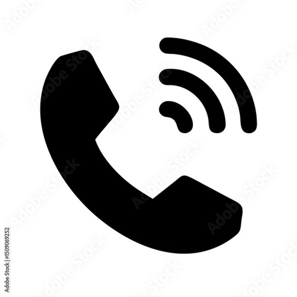 Obraz Simple Black Phone Icon with Signal Waves on White Background for Communication and Connectivity in Modern Technology Era