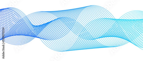 Fototapeta Abstract clean, modern background with smooth, flowing waveforms and fine parallel lines. Wave shapes undulate with deep blue to bright dynamic gradient effect. Sense of depth, rhythm, and motion.
