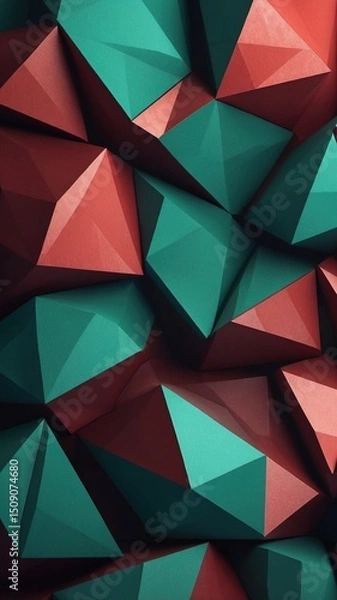 Obraz Abstract Teal and Burgundy Geometric Shapes Background Modern 3D Papercraft Design
