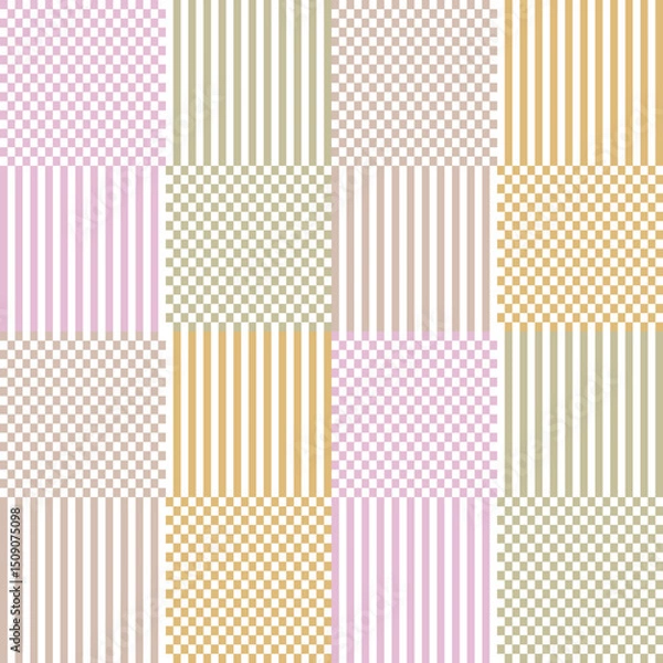 Fototapeta Colorful plaid style pattern. Geometric check tablecloth print in pastel color. Fun checkered repeat background for textile home design.
