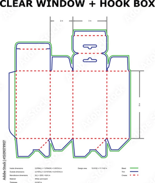 Fototapeta Clear window hook box packaging template design diagram