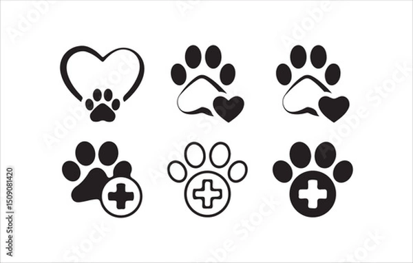 Fototapeta Paw print icon. Pet animal health care insurance symbol. Dog or cat footprint mark vector.  Cat or dog paw icon. Victor illustration eps 10