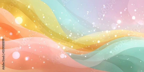 Fototapeta Colorful abstract background with soft flowing waves in pastel tones and glowing light particles creating a dreamy and ethereal atmosphere