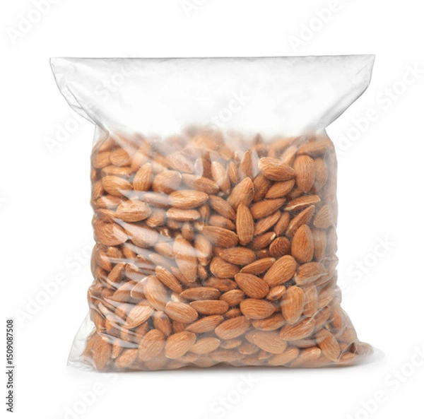 Obraz Shelled almonds in transparent plastic bag