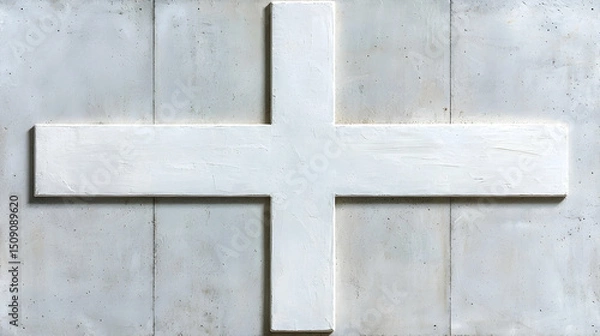 Fototapeta White Stone Cross on Gray Wall
