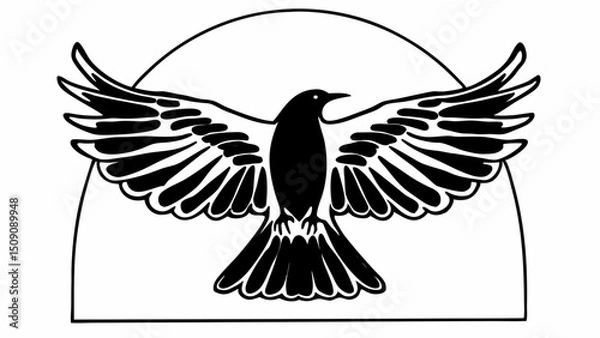 Fototapeta bird with large spread wings in the center of a circular frame