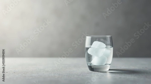 Fototapeta Refreshing Cubes in a Glass of Still Water on a Smooth Surface